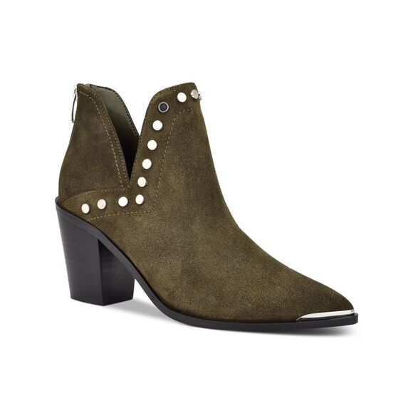MARC FISHER Shoes - MARC FISHER Womens Green V Notch Dayne Toe Block Heel Leather Booties 8 M